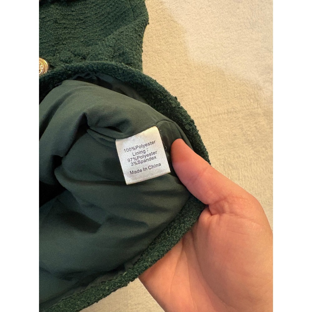 Tuckernuck Hunter Green Tweed Jackie Dress Short Sleeve Gold Button Shift L - Picture 4 of 7